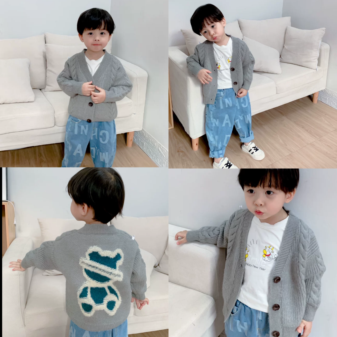 韓國童裝日系小文青風條紋針織外套(附禮盒)